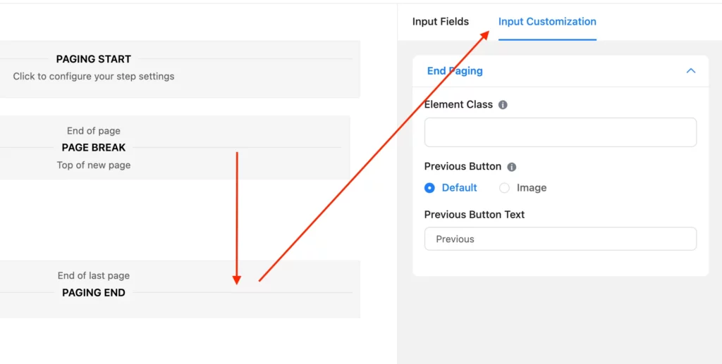 multi step form builder: paging end